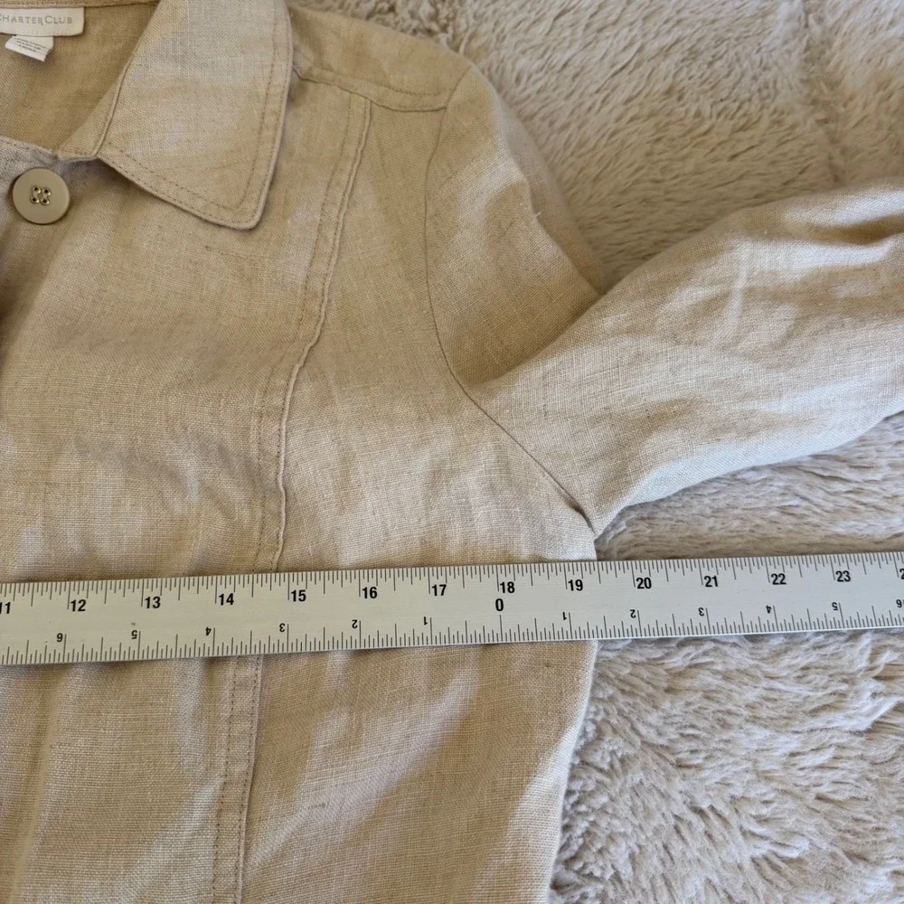 Beige‎ 100% Linen Button Up Utility Safari Jacket Neutral Earthy Shacket